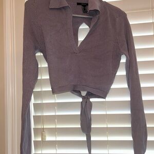Forever 21 Lavender Ribbed Tie-Front Long Sleeve Crop Top